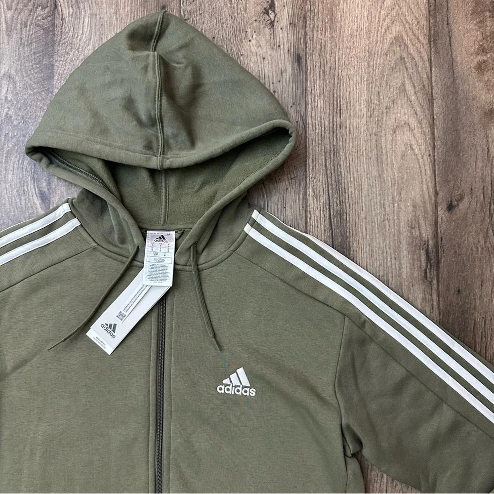 Adidas 3 Stripes Zipper Hoodie Hooded Sweatshirt Work Out Men’s Sz S Olive Green